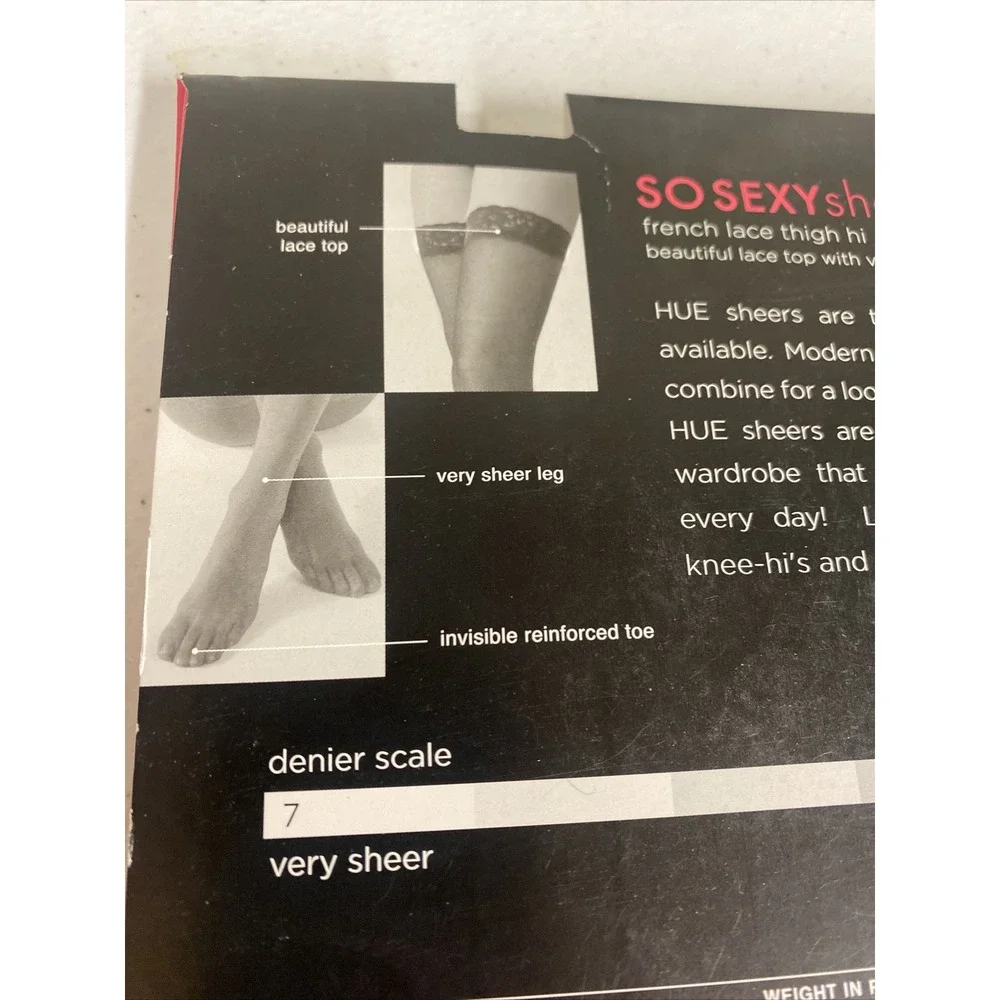 Hue Womens Size 1 French Lace Thigh High Pantyhose Sexy Sheer Black 5971N